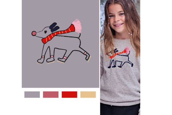 冬季时尚儿童服装印花：可爱卡通狗裁片印花设计