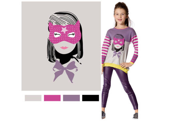 时尚儿童服装印花：超级英雄面具裁片印花设计