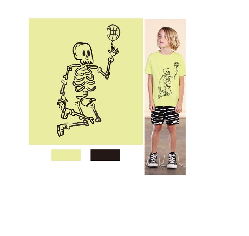 趣味骷髅玩偶裁片印花儿童服装，独特设计点亮夏日