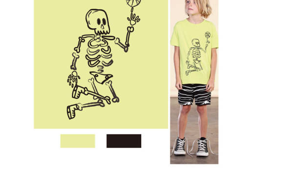 趣味骷髅玩偶裁片印花儿童服装，独特设计点亮夏日