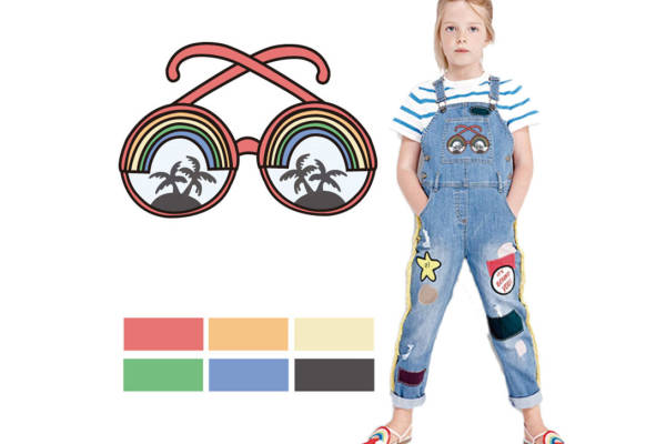 夏日风情彩虹椰树裁片印花儿童服装印花设计