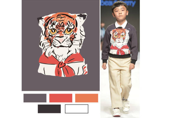 儿童时尚新趋势:老虎裁片印花服装印花设计