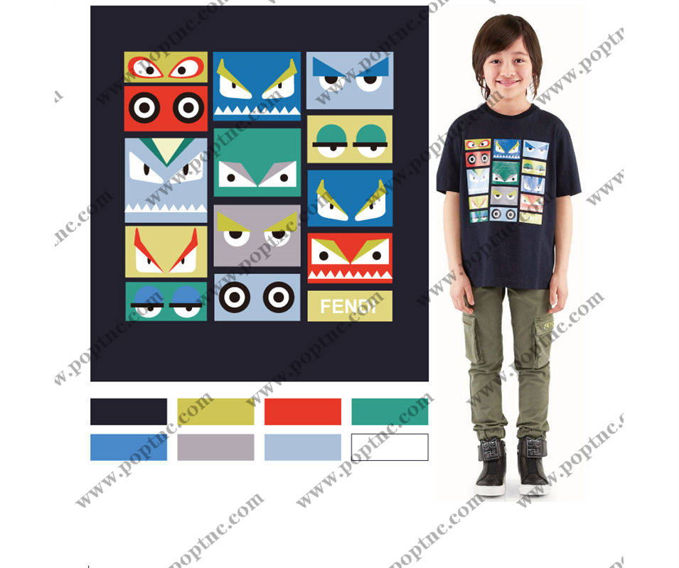 儿童时尚潮流:多彩几何裁片印花服装印花T恤