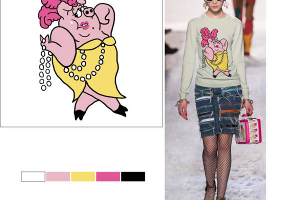 时尚前卫的卡通猪裁片印花服装印花设计