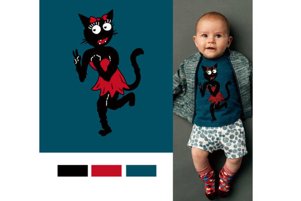 时尚儿童服装印花:可爱黑猫裁片印花设计