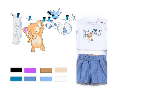 可爱卡通裁片印花儿童服装，夏日清爽搭配