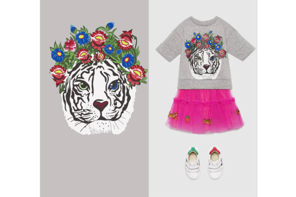 儿童时尚：独特老虎头裁片印花服装印花设计