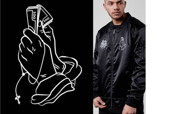 时尚街头风格：黑色夹克上的创意裁片印花服装印花