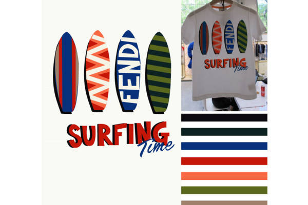 夏日冲浪风情裁片印花服装印花设计