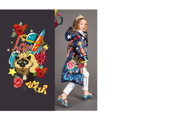 摇滚猫咪裁片印花儿童服装，引领时尚新潮流