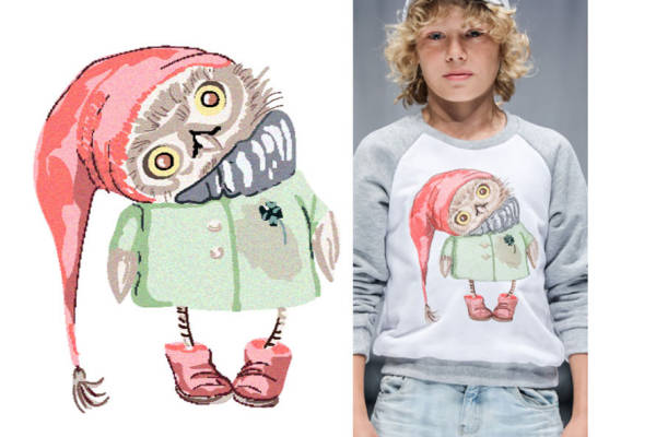 趣味卡通猫头鹰裁片印花儿童服装印花设计