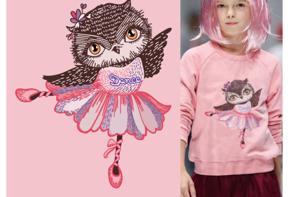 儿童粉色舞蹈主题裁片印花服装印花设计