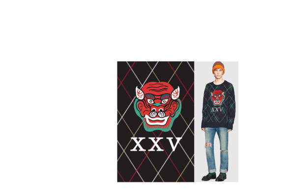 时尚街头风格裁片印花服装，个性红恶魔图案设计