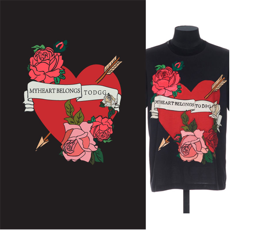 浪漫心形玫瑰裁片印花服装，展现独特个性风格