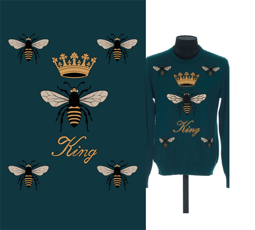 时尚蜜蜂皇冠裁片印花服装，展现独特个性的服装印花设计