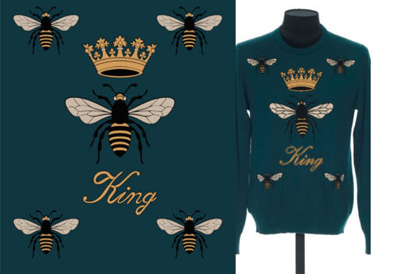 时尚蜜蜂皇冠裁片印花服装，展现独特个性的服装印花设计