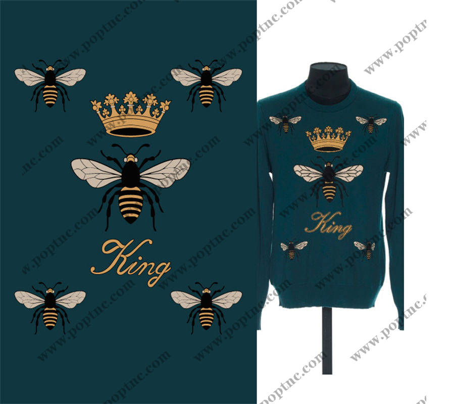 时尚蜜蜂皇冠裁片印花服装,展现独特个性的服装印花设计