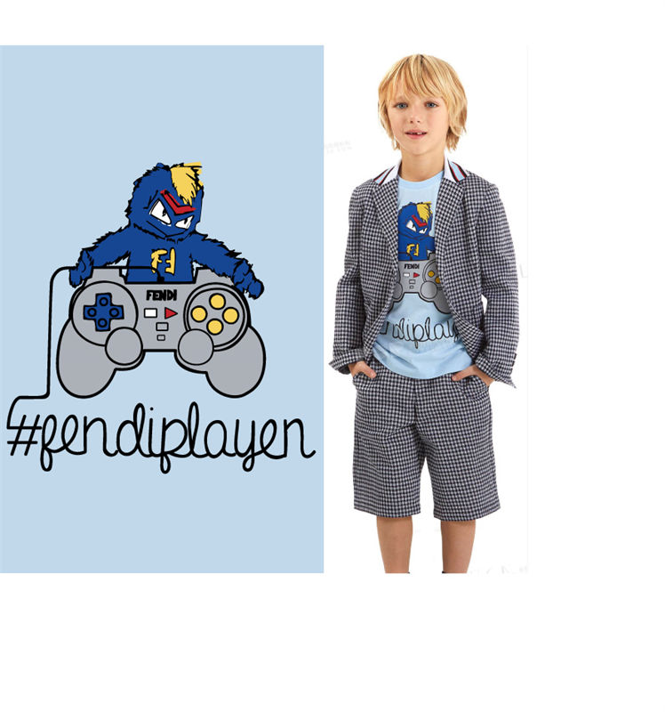 时尚儿童服装印花：#fendiplayer游戏风格裁片印花T恤