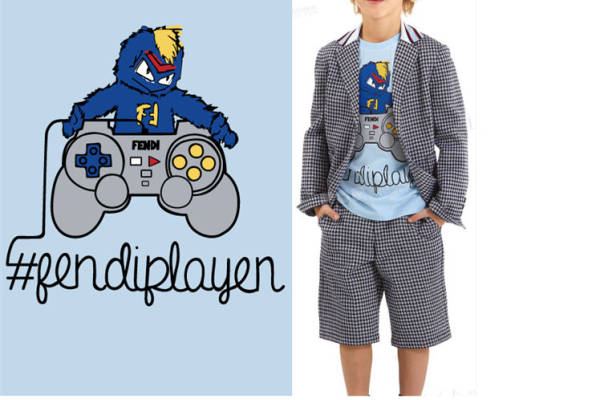 时尚儿童服装印花：#fendiplayer游戏风格裁片印花T恤
