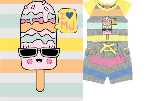 夏日清凉可爱冰淇淋裁片印花儿童服装