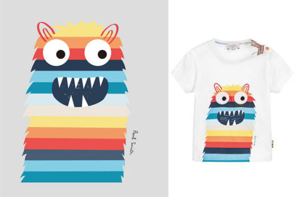 儿童趣味彩虹条纹怪兽裁片印花服装
