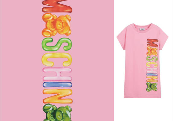 彩虹小熊裁片印花服装,夏日活力粉色T恤