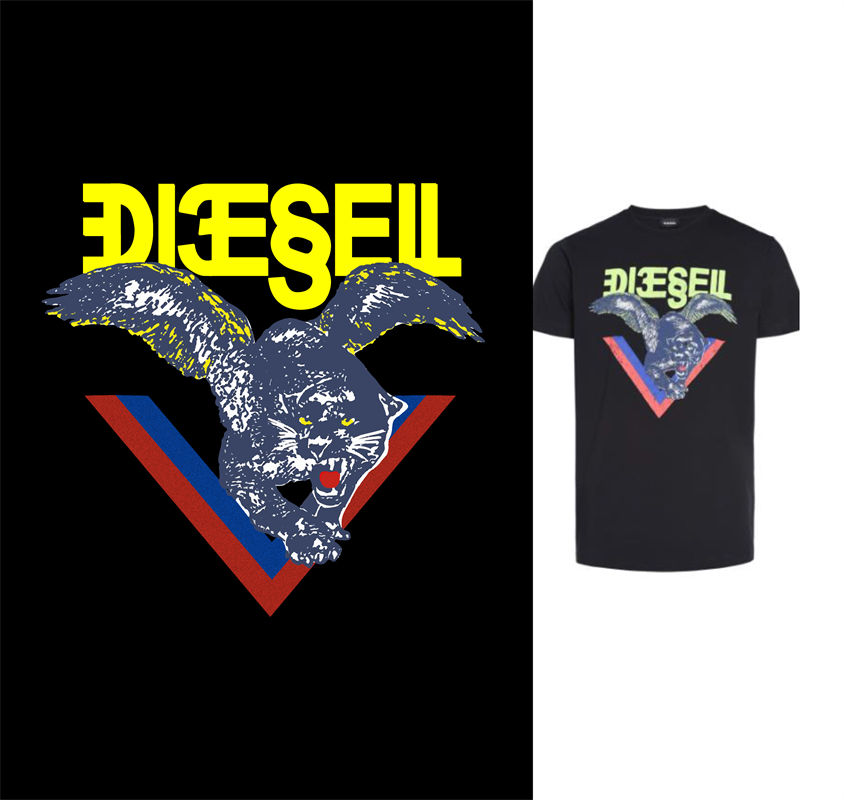 时尚街头风裁片印花服装：DIESEL鹰头图案T恤