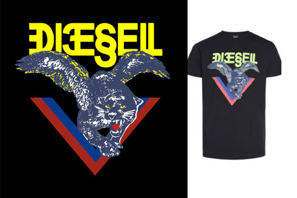 时尚街头风裁片印花服装:DIESEL鹰头图案T恤