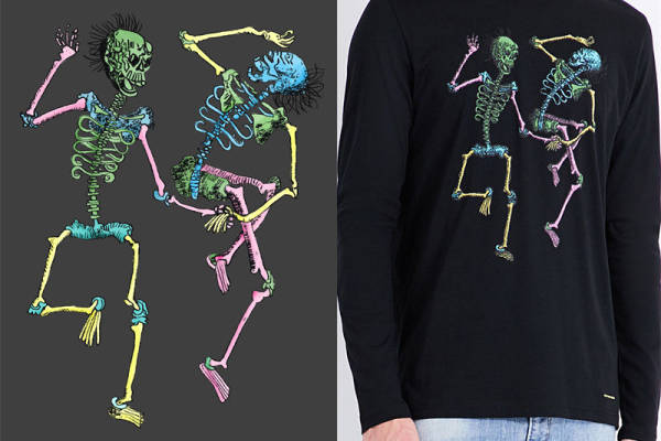 时尚街头风骷髅裁片印花服装印花设计