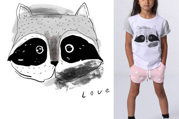 萌趣可爱浣熊裁片印花儿童服装印花T恤