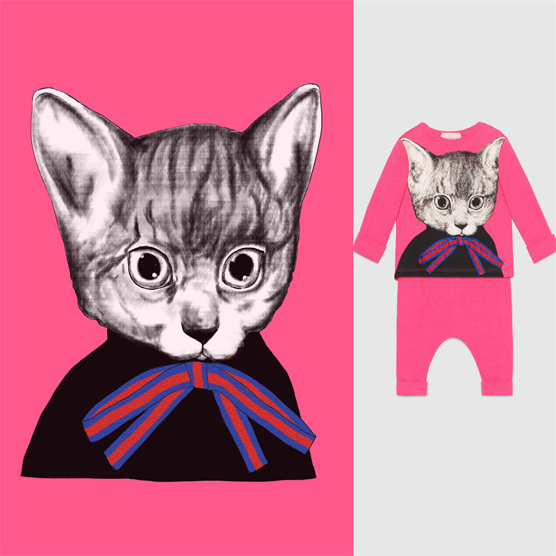 可爱猫咪图案裁片印花儿童服装印花设计