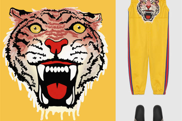 时尚街头风老虎头裁片印花儿童运动服装印花套装