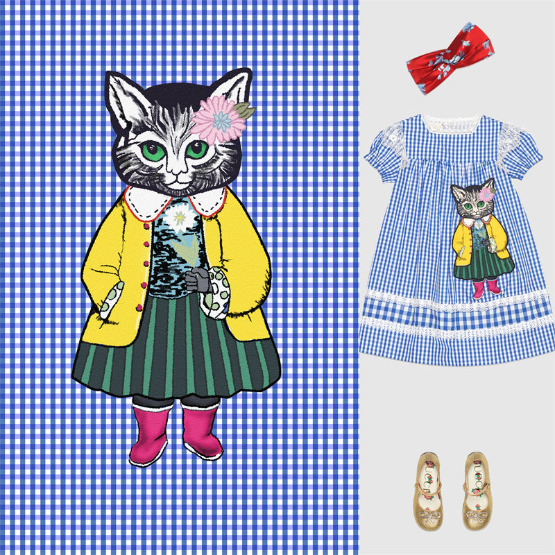 可爱猫咪裁片印花儿童服装，打造时尚小公主风格