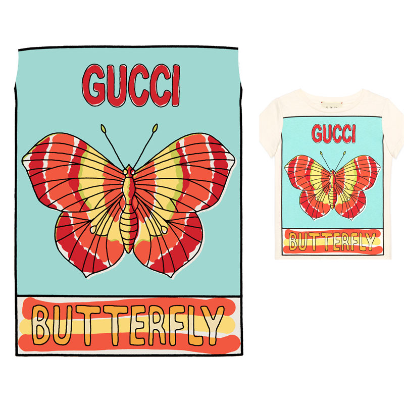 时尚潮流Gucci品牌蝴蝶裁片印花服装印花T恤