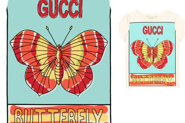 时尚潮流Gucci品牌蝴蝶裁片印花服装印花T恤
