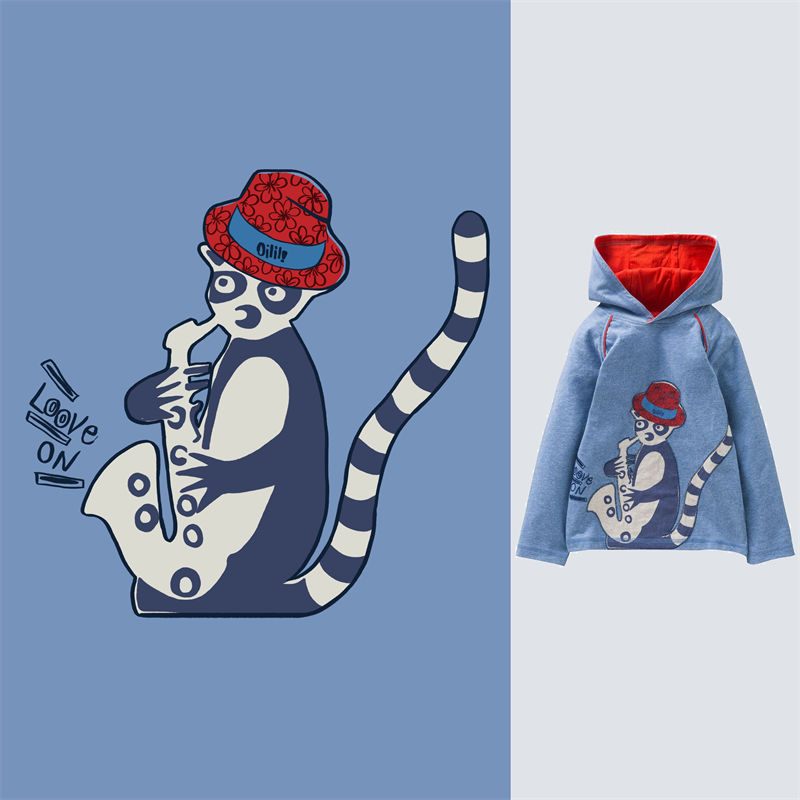 时尚儿童服装印花设计：活泼可爱的卡通猫裁片印花