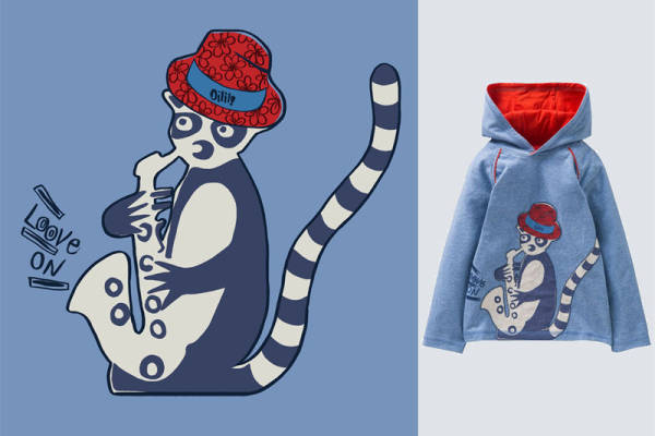 时尚儿童服装印花设计：活泼可爱的卡通猫裁片印花