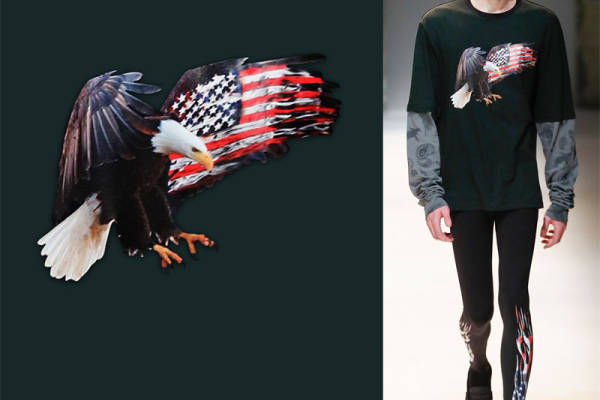 美国国旗鹰图案裁片印花服装，展现自由与力量的象征