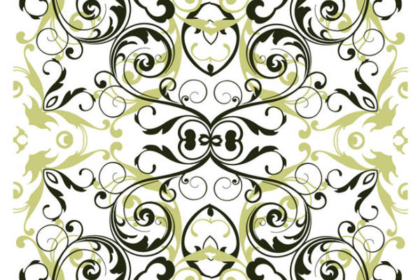 经典复古风格服装印花:优雅黑色与绿色面料印花设计