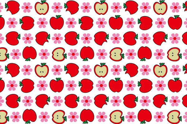 甜美苹果与花朵图案服装印花面料设计