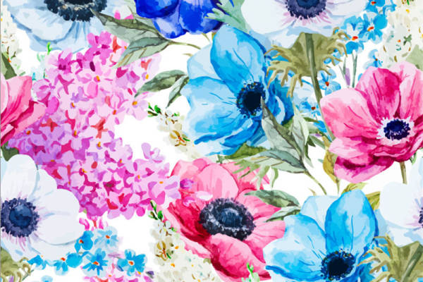 春日花卉水彩服装印花:清新自然风格面料印花设计