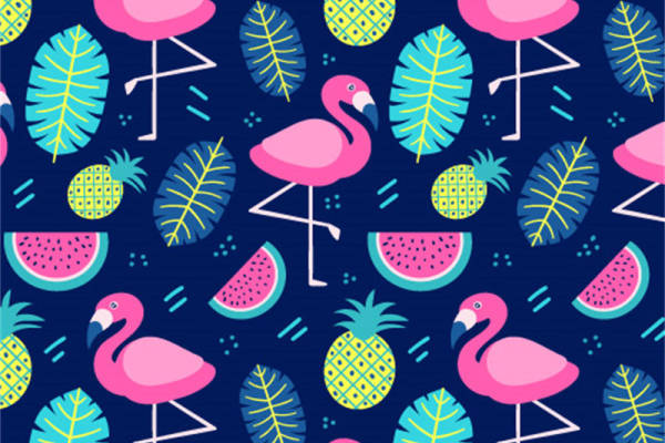 夏日风情火烈鸟西瓜菠萝服装印花面料设计
