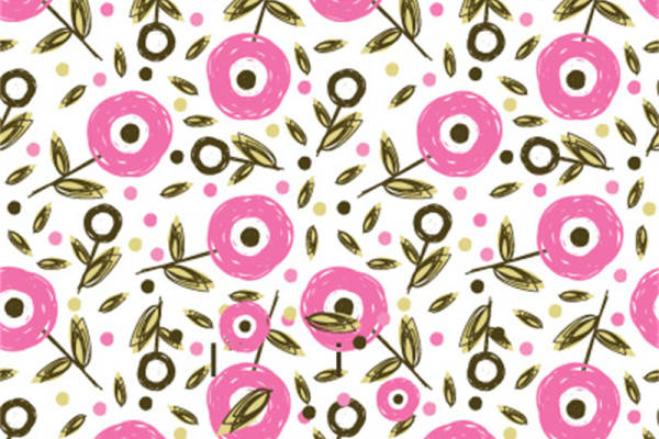 粉色花朵与绿叶图案面料印花服装印花设计