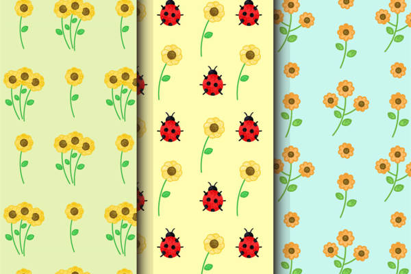 春日田园风面料印花:向日葵与瓢虫的服装印花设计