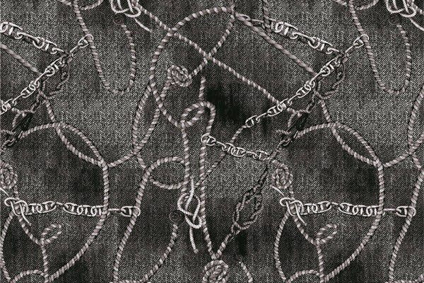 经典黑白链条图案服装印花面料，展现优雅与时尚的完美结合