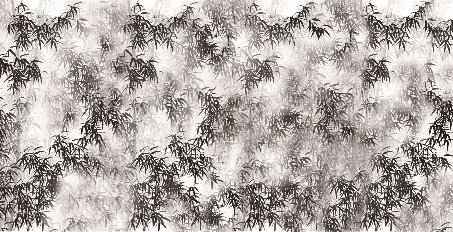 水墨风格竹子图案服装印花面料，展现东方韵味