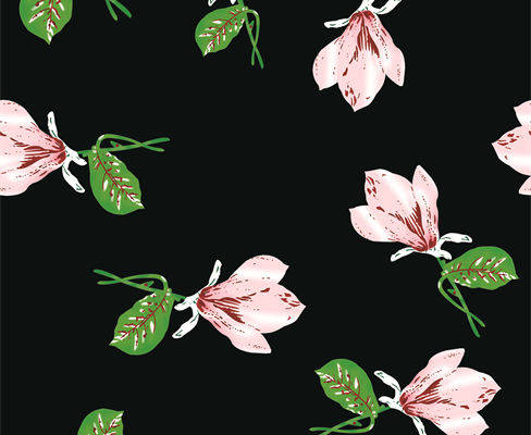 优雅粉色花卉图案面料印花，春日服装印花设计