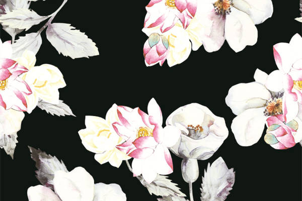 优雅黑白底色花卉服装印花面料设计