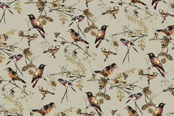 自然灵感：鸟类与植物交织的服装印花设计