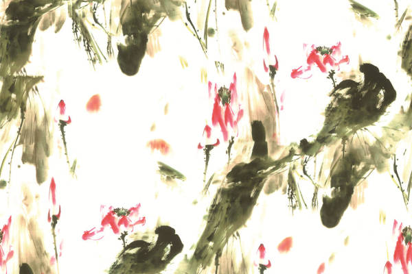 春意盎然的水墨风格服装印花面料设计